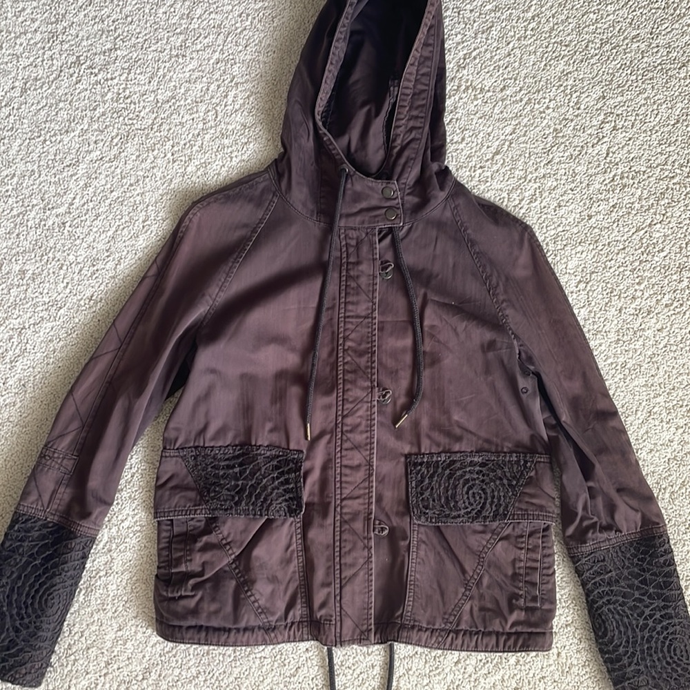 Anthropologie Jacket Brown Hood Lace